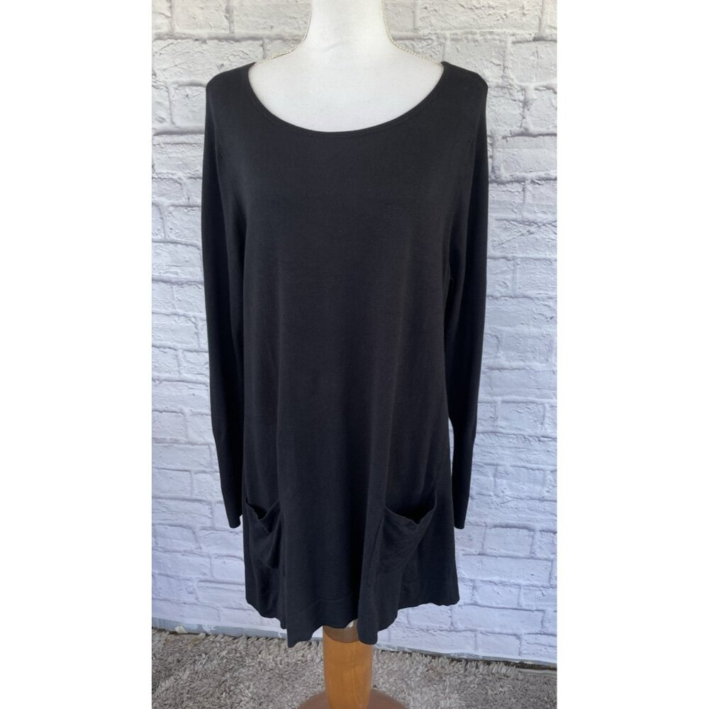Susan Graver Rayon Blended Tunic Sweater w/ Pockets Size Large Black Color